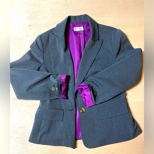 Gray Blazer with purple lining.